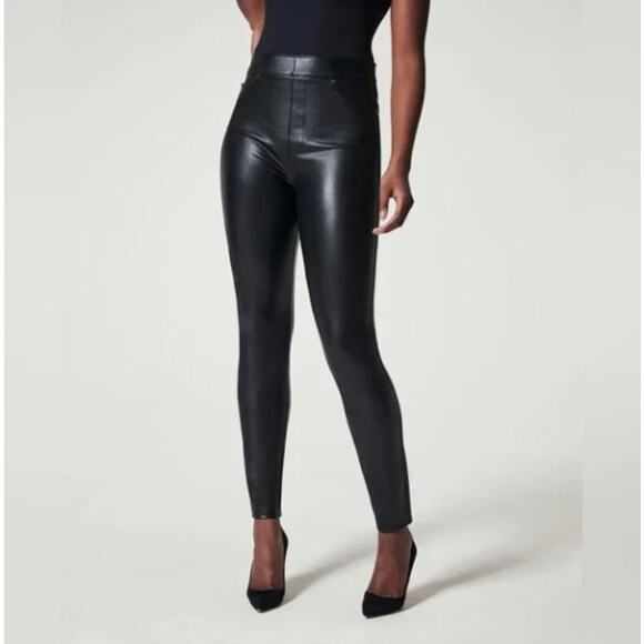 SPANX Leather-Like Ankle Skinny Pant Luxe Black Sz XL Petite NWT {HH1} - Picture 2 of 5